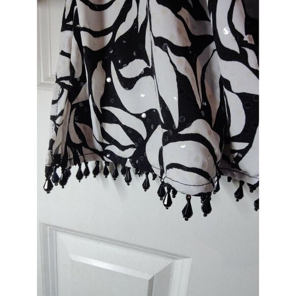 MSK Women Deep V-Neck Black White Floral Long-sleeve Dressy Sparkly Top 2X - Picture 4 of 6